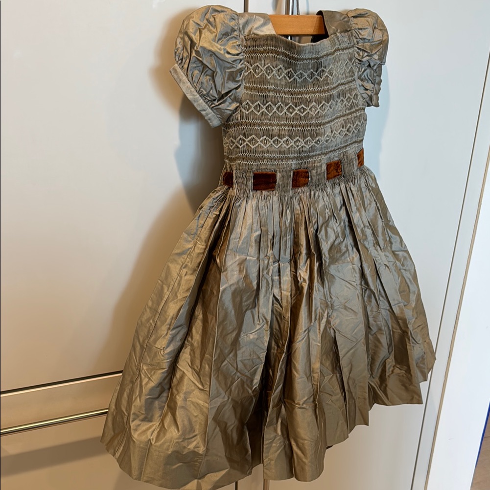 Bonpoint Gray And Brown Formal Kids Dress